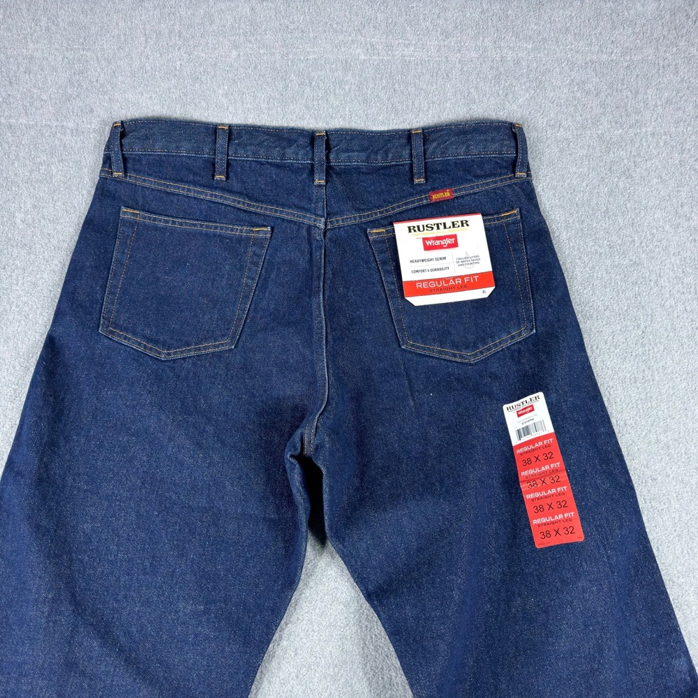 New Wrangler Rustler Heavyweight Jeans Mens 38X32 Regular Straight Leg Dark Wash